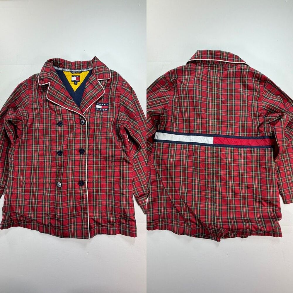 Tommy Hilfiger Women’s Red Plaid Peacoat Jacket Red Tartan Lined Size Medium